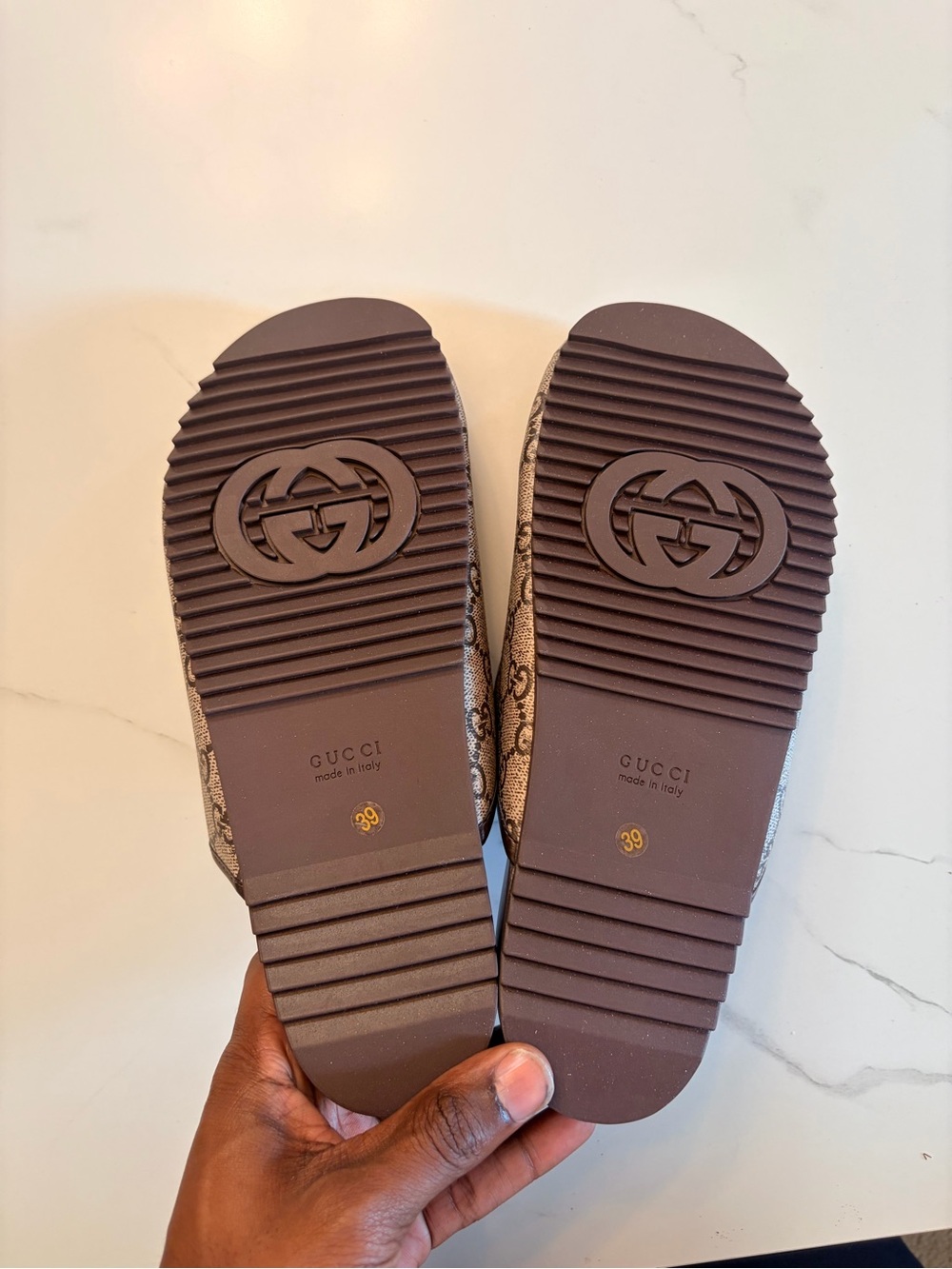 Gucci Brown/Tan GG Canvas Leather Slide Mules with Logo Insole - Size 39 - Picture 6 of 6